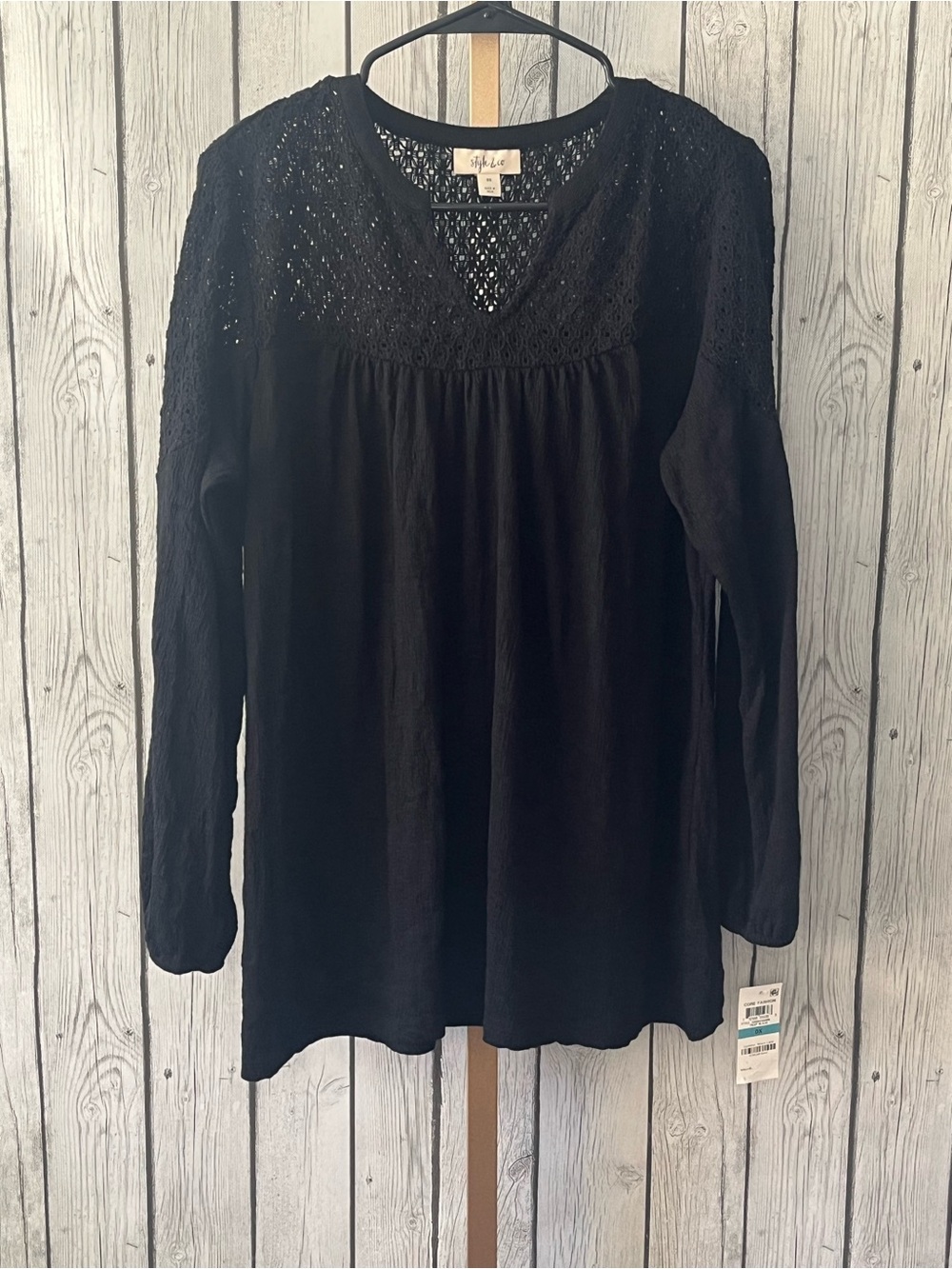 Style & Co Black Crochet Lace Yoke Blouse Top NWT Plus Size 0X